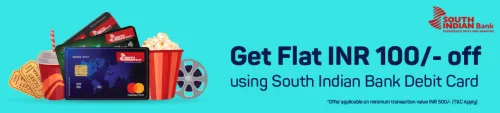 Image of BookMyShow Offer: Flat ₹100 off using South Indian Bank Debit Cards