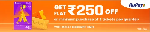 Image of BookMyShow Offer: Flat ₹250 Off on minimum purchase of 2 tickets with RuPay BOB CC