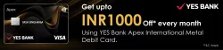 BookMyShow Offer: Get Upto ₹1000 off on every month with YES Bank Apex International Metal Debit Card