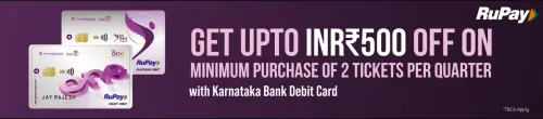 Image of BookMyShow Offer : Upto ₹500 Off on minimum purchase of 2 tickets per quarter with RuPay Karnataka Bank DC