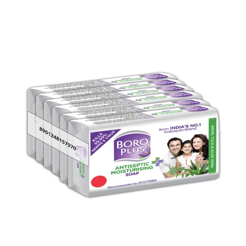 Image of BOROPLUS Set of 6 Antiseptic & Moisturising Soap with Neem Tulsi & Aloe Vera - 125 g Each