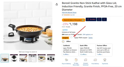 Image of Borosil Granito Non-Stick Kadhai 20cm Diameter