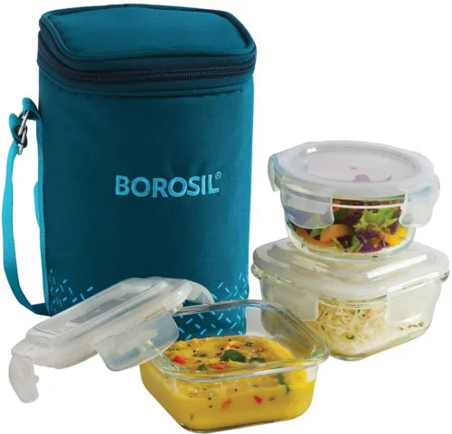 Image of BOROSIL Teal Bag, 3 Pc Lunch Box 880ml