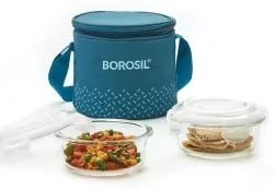 BOROSIL Teal Lunch Box with Bag, 2 Pc