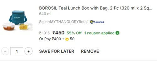 Image of BOROSIL Teal Lunch Box with Bag, 2 Pc