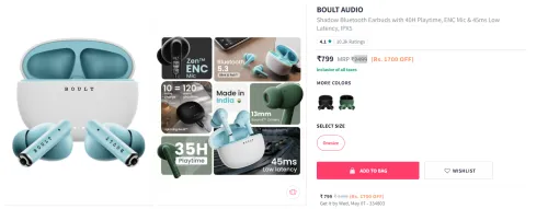 Image of BOULT AUDIO Shadow Bluetooth Earbuds 40H Playtime