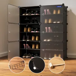 BOXJOY 12 Shelf Shoe Rack Box 5 Hook Steel Holder for Home Storage