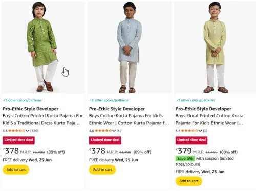 Image of Boy's Kurta set at minimum 86% Discount