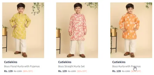 Image of Branded Boys Kurta with Pyjamas Starting Price At @ ₹139