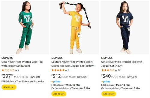 Image of Branded Girls Printed Crop Top with Jogger Set Starting Price@ ₹397