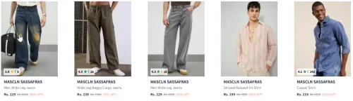 Image of Branded Men Pure Cotton Wide Leg Jeans Minimum 90% Discount