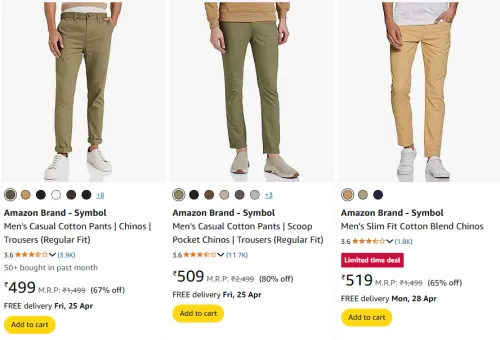 Image of Branded Men's Casual Cotton Pants Starting Price At @ ₹499