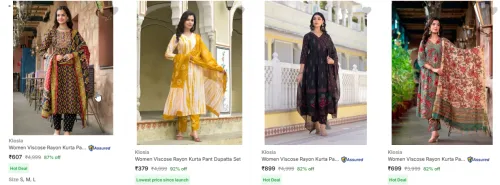 Image of Branded Women Kurta Pant Dupatta Set Upto 92% Discount