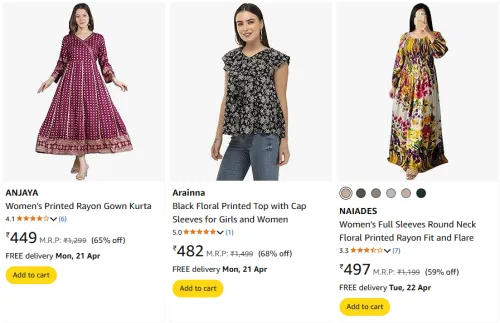 Image of Branded Women's Rayon Top Dress Starting Price At @ ₹149