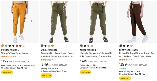Image of Branded Women's Toko Cargo Joggers Starting Price At ₹299