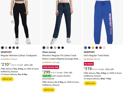 Image of Branded Womens Cotton Trackpants Starting Price At @ ₹210