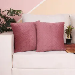 BRICK HOME Single Side Quilted Velvet Cushion Cover Set of 2 (18 x 18 Inches)