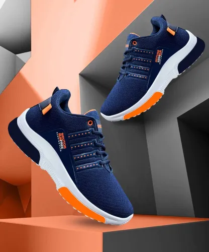 Image of BRUTON Modern Trendy Sneakers For Men (Blue, Orange , 7)