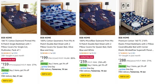 Image of BSB HOME Bedsheets at minimum 70% Discount