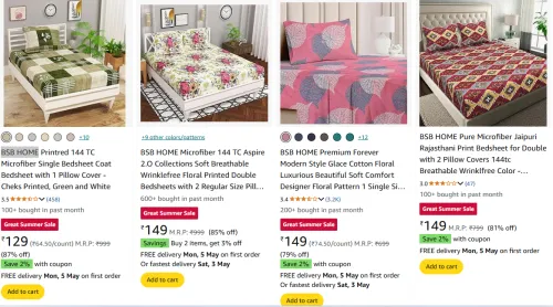Image of BSB HOME Bedsheets Starting @ ₹129