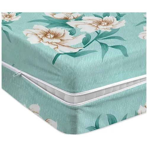 Image of BSB HOME Premium Cotton Printed Mattress Cover (6 x 3 Feet Mattress) - Light Green