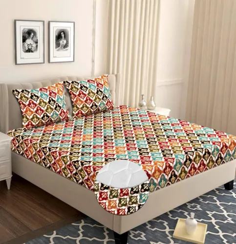 Image of BSB HOME Glace Cotton Elastic Fitted Bedsheet Double Bed with 2 Pillow Covers