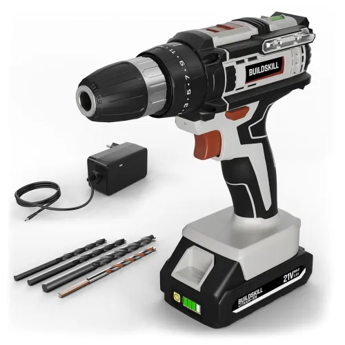 Image of BUILDSKILL 21V Cordless Drill Machine for Home Use | Impact Drill with 10MM Keyless Chuck |