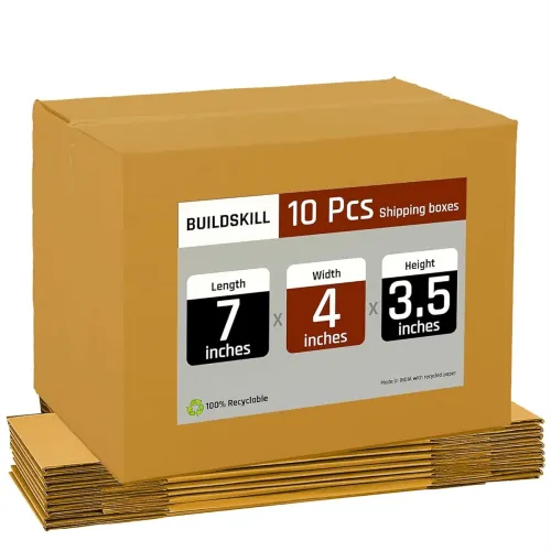 Image of BUILDSKILL Pack of 10 | 3 Ply | 7\'X4\'X3.5\' Cardboard Boxes for Packaging | 