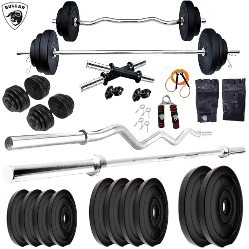 Image of BULLAR Home Gym Combo, 16kg to 30kg 3ft Curl Rod 4ft Straight Rod (30 Kg with accessories).