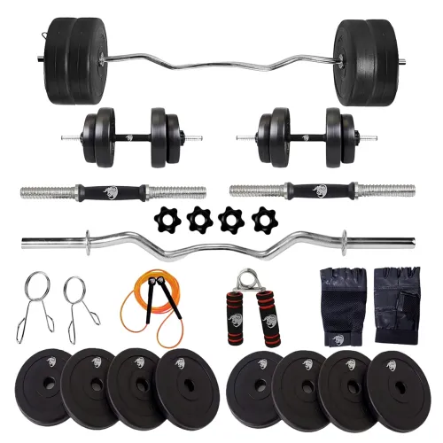Image of BULLAR Home Gym Set, 8kg to 20kg with 3 Feet Ez Curl Rod and 2 Dumbbell Rods, Gym Combo