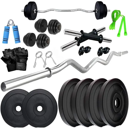 Image of BULLAR Home Gym Set with 20Kg Weight Plates, 3ft curl Rod, 1 Pair Dumbbell rods & Accessories.