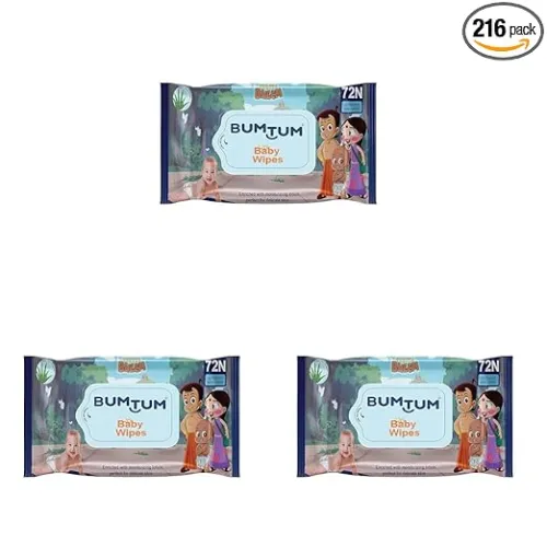 Image of Bumtum Baby Chota Bheem Gentle Soft Moisturizing Wet Wipes | Paraben & Sulfate Free (Pack of 3, 72 Pcs. Per Pack)