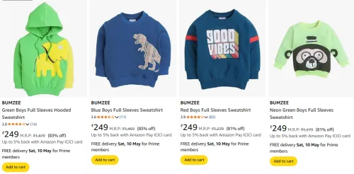 Image of BUMZEE Boy's Sweatshirt at minimum 70% Discount