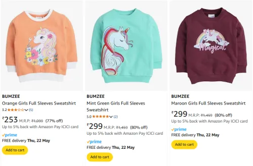 Image of BUMZEE Girls Sweatshirt at minimum 70% Discount