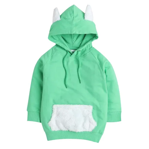 Image of BUMZEE Green Girls Full Sleeves Hooded Sweatshirt
