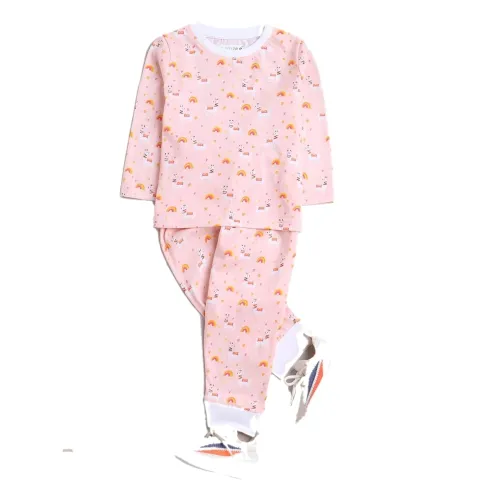 Image of BUMZEE Pink Girls' Full Sleeves T-Shirt and Pajama Set