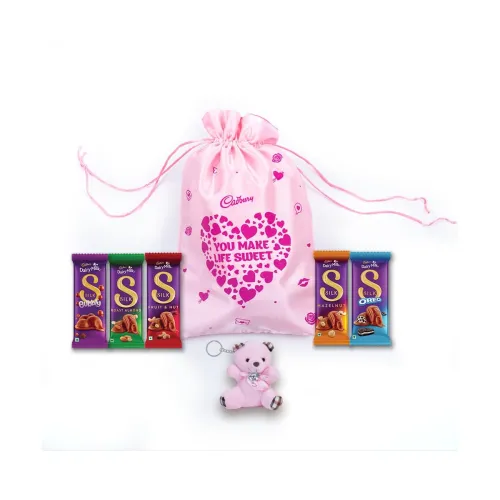 Image of Cadbury Dairy Milk Silk Special Assorted Valentine's Chocolates Potli Gift Pack with Teddy keychain, 232 g