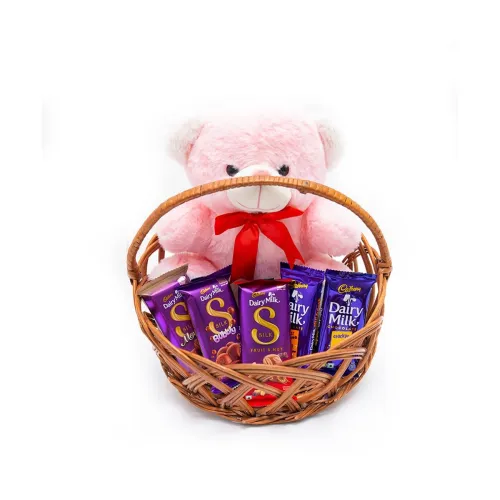 Image of Cadbury Dairy Milk Silk Special Valentine's Gift Basket with Teddy Bear, 222 g