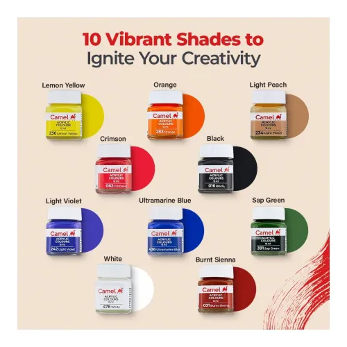 Image of Camel Kokuyo Fabrica Acrylic Ultra Color, 15ml, 10 Shades