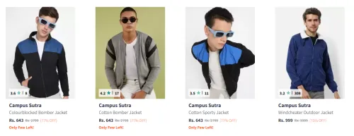 Image of Campus Sutra Colourblocked Quilted Windcheater Jacket Starting Price @ ₹643