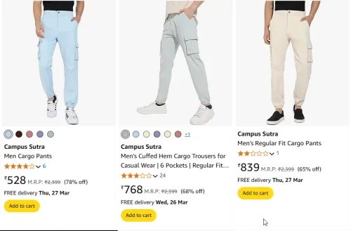 Image of Campus Sutra Men Cargo Pants Starting Price At ₹528