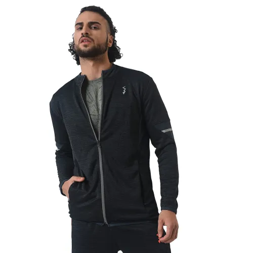 Image of Campus Sutra Men's Black Heathered Activewear Jacket With Contrast Detail For Casual Wear
