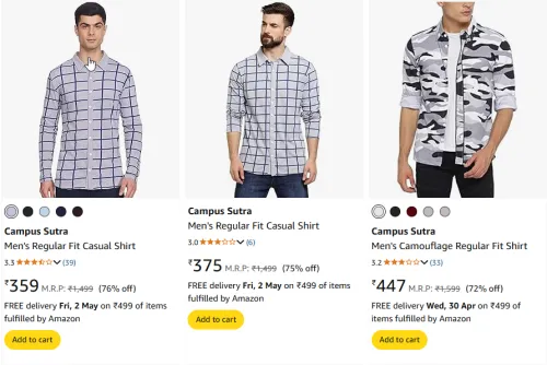 Image of Campus Sutra Men's Casual Shirt Starting Price At @ ₹ 359
