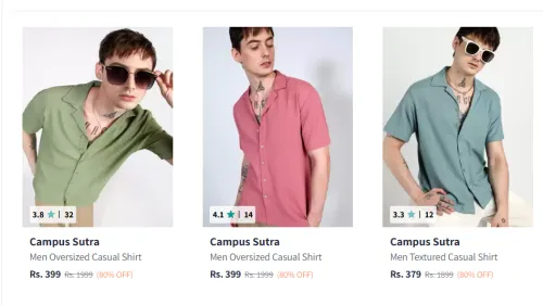 Image of Campus Sutra Men's Shirts Minimum 80% Discount