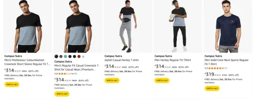 Image of Campus Sutra Men's T-shirt Starts @ ₹314