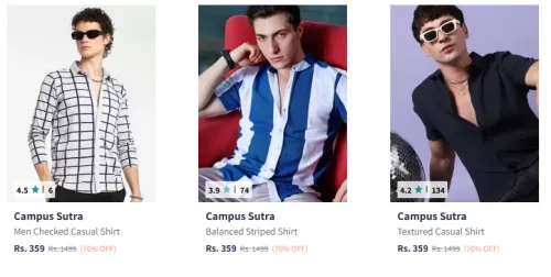 Image of Campus Sutra Men Shirt 80% Discount