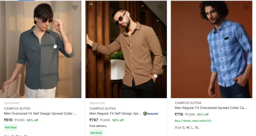 Image of CAMPUS SUTRA Men Spread Collar Casual Shirt @ Up to 60-70% Discount