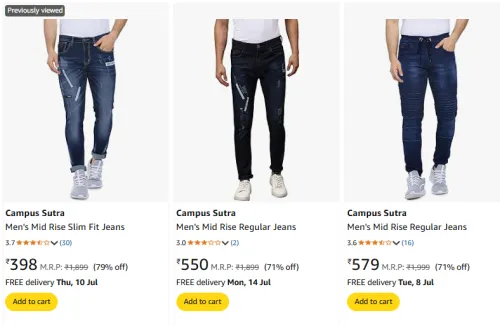 Image of Campus Sutra Men's Jeans Starting @ ₹398