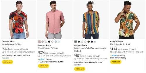 Image of Campus Sutra Men's Shirts at minimum 71% Discount