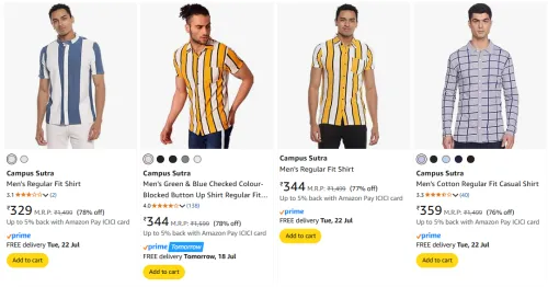 Image of Campus Sutra Men's Shirts at minimum 75% Discount
